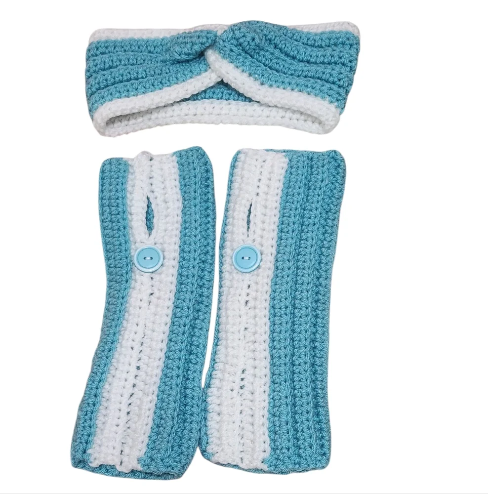 Crocheted Headband and Fingerless Gloves Matching Set
